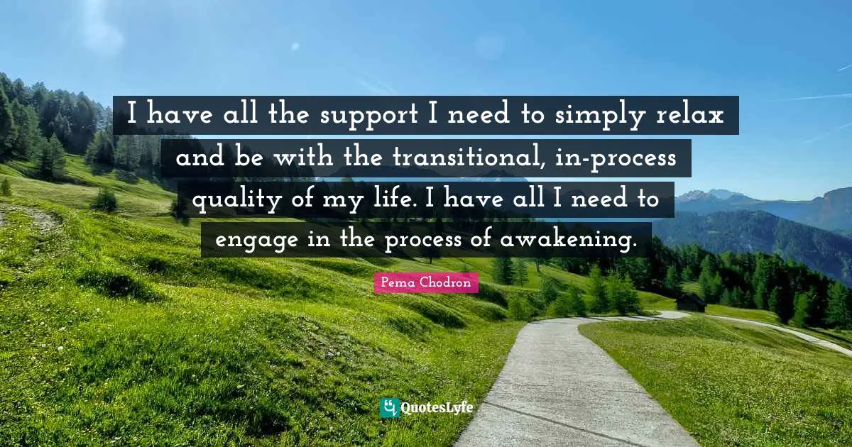 I have all the support I need to simply relax and be with the transitional, in-process quality of my life. I have all I need to engage in the process of awakening.
