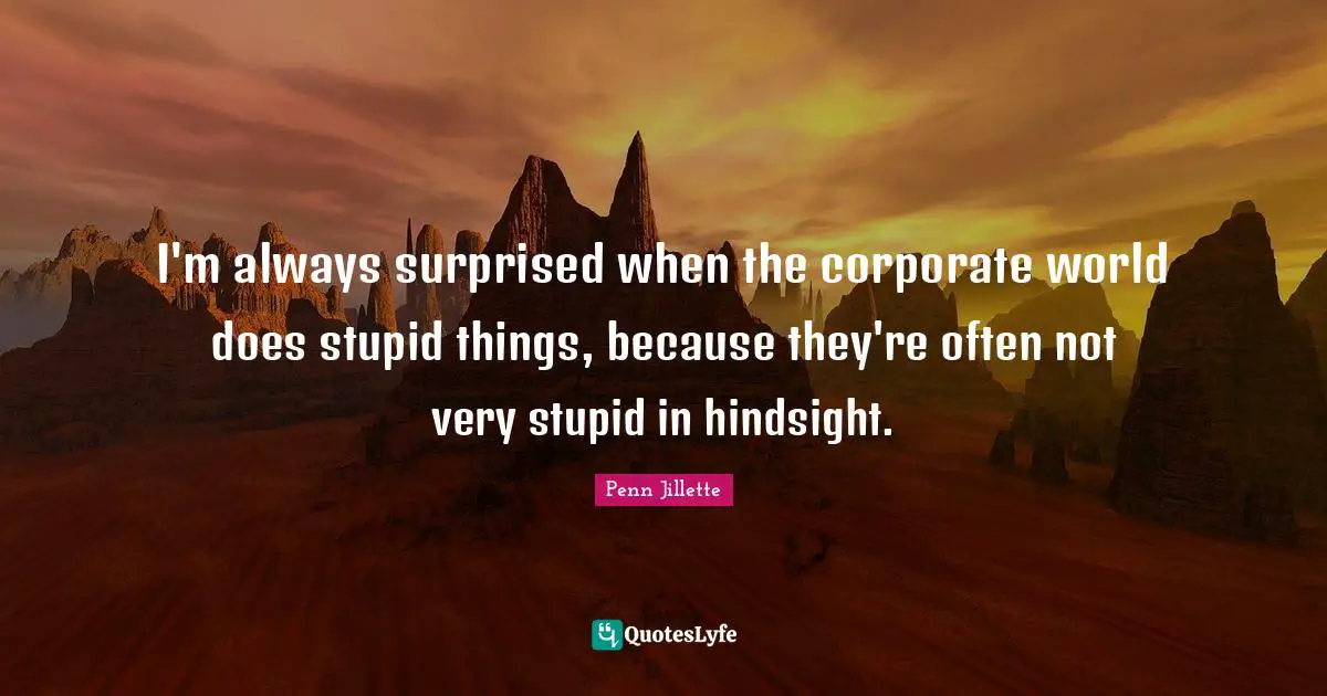 Very Stupid Quotes: "I'm always surprised when the corporate world does stupid things, because they're often not very stupid in hindsight."