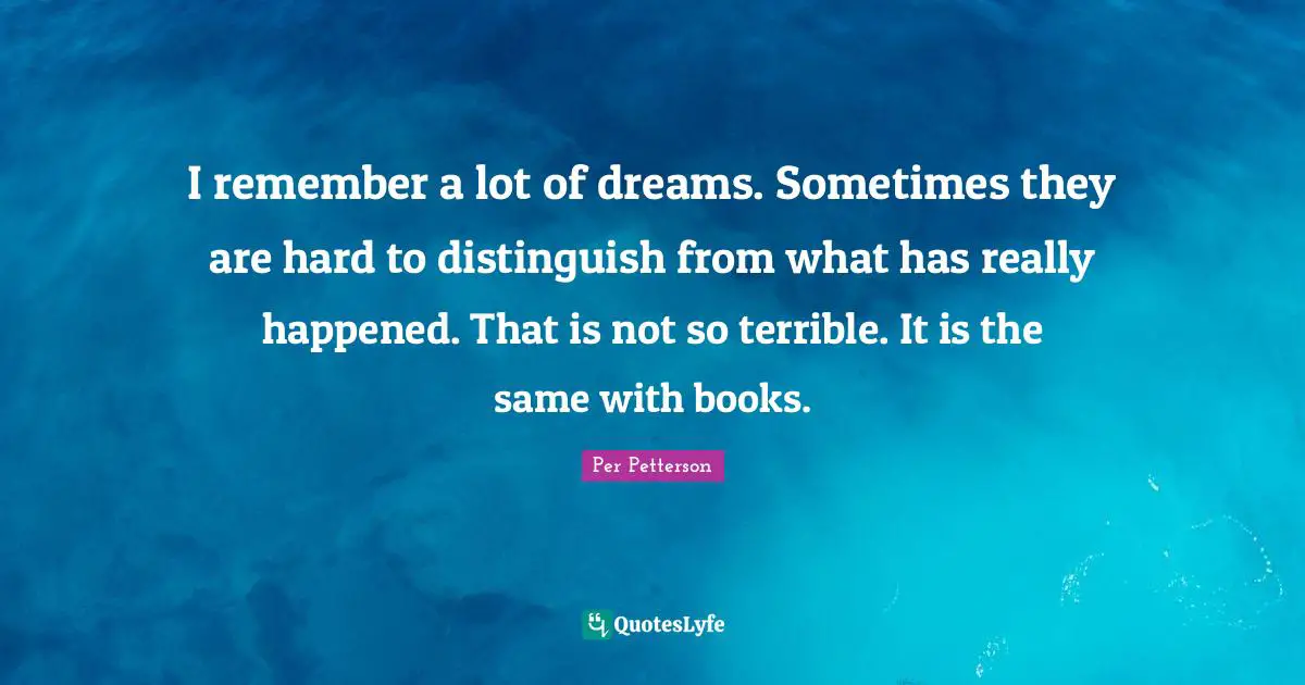 I remember a lot of dreams. Sometimes they are hard to distinguish from what has really happened. That is not so terrible. It is the same with books.