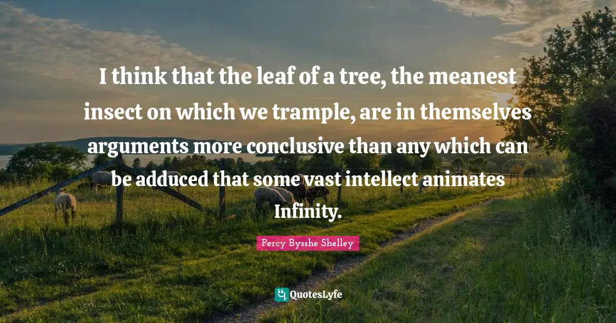 I think that the leaf of a tree, the meanest insect on which we trample, are in themselves arguments more conclusive than any which can be adduced that some vast intellect animates Infinity.