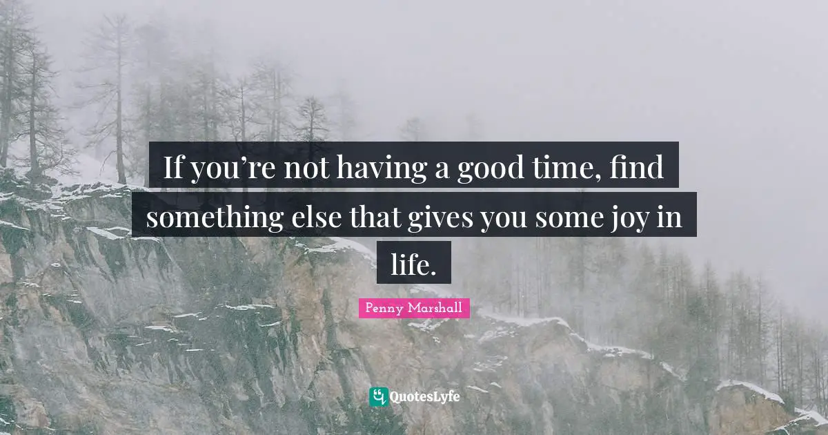 Penny Marshall Quotes: If you’re not having a good time, find something else that gives you some joy in life.