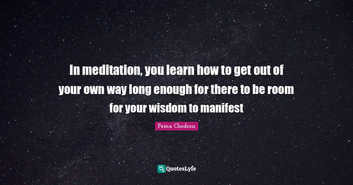 In meditation, you learn how to get out of your own way long enough for there to be room for your wisdom to manifest