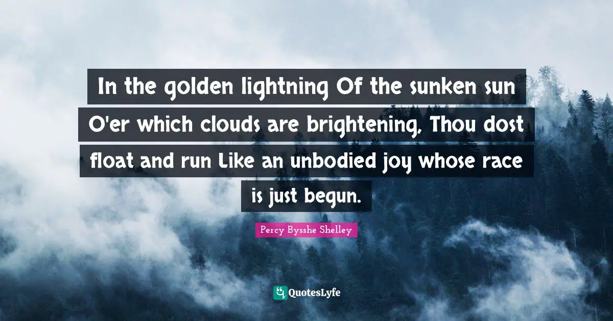 In the golden lightning Of the sunken sun O'er which clouds are brightening, Thou dost float and run Like an unbodied joy whose race is just begun.