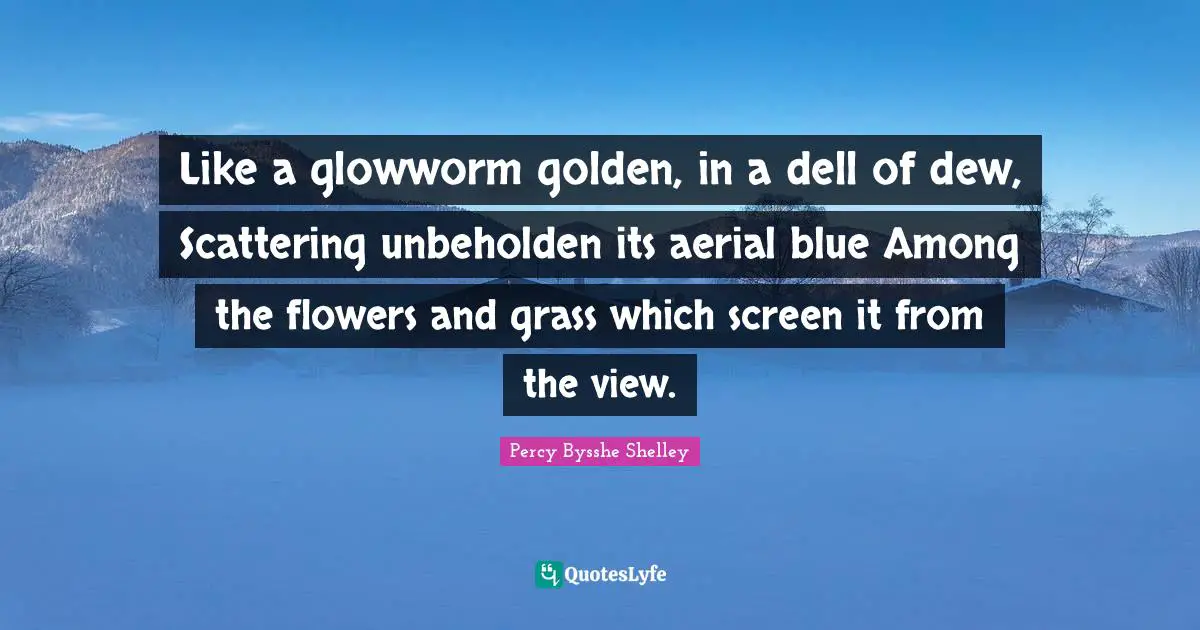 Like a glowworm golden, in a dell of dew, Scattering unbeholden its aerial blue Among the flowers and grass which screen it from the view.