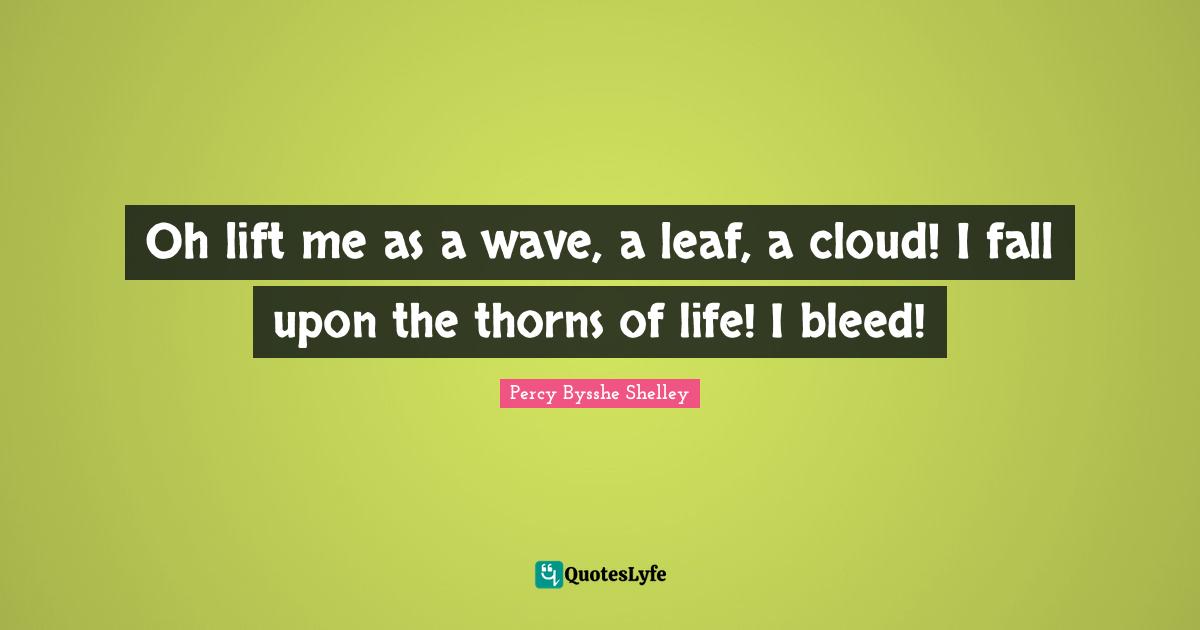 Oh lift me as a wave, a leaf, a cloud! I fall upon the thorns of life! I bleed!