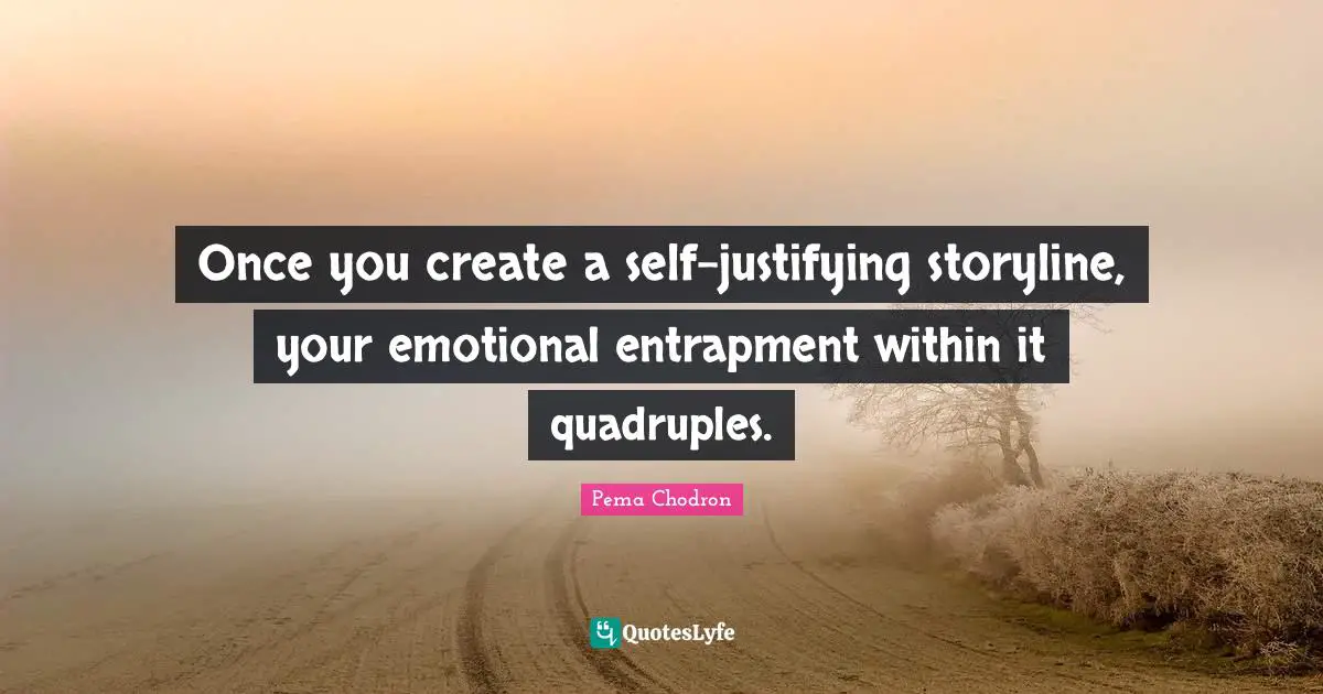 Once you create a self-justifying storyline, your emotional entrapment within it quadruples.
