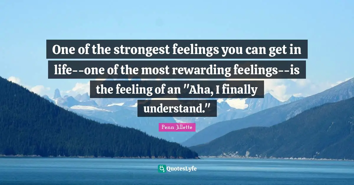 One of the strongest feelings you can get in life--one of the most rewarding feelings--is the feeling of an "Aha, I finally understand."