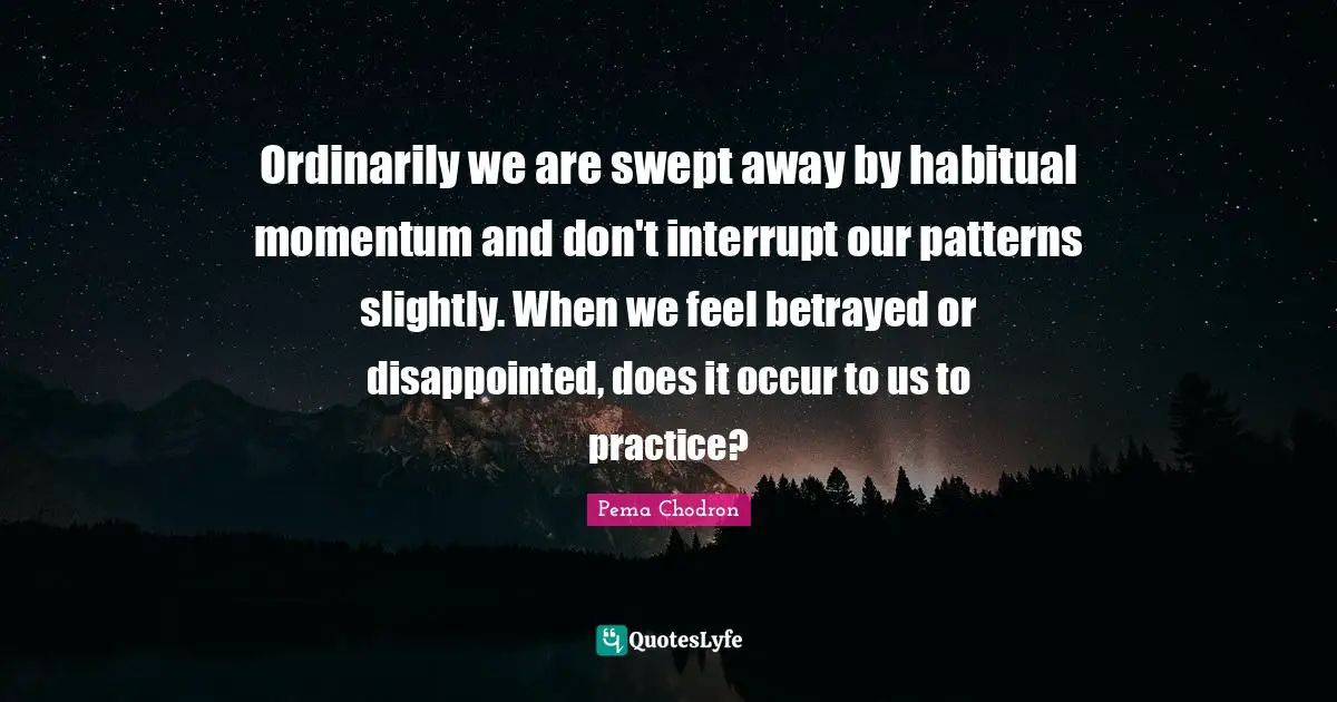 Ordinarily we are swept away by habitual momentum and don't interrupt our patterns slightly. When we feel betrayed or disappointed, does it occur to us to practice?