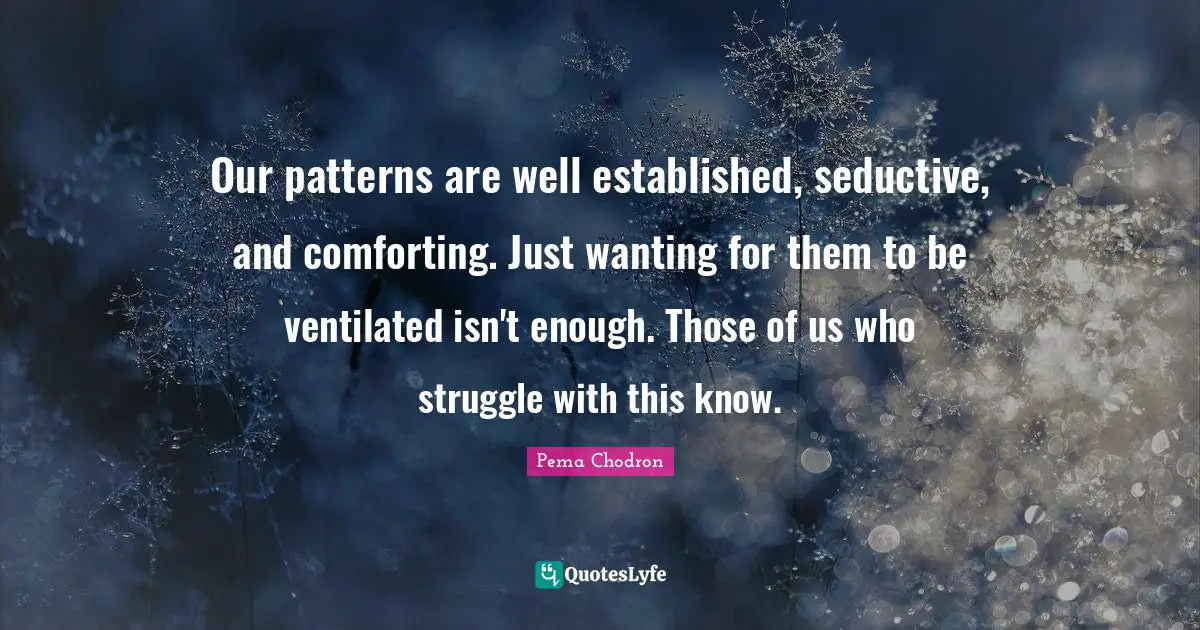 Seductive Quotes: "Our patterns are well established, seductive, and comforting. Just wanting for them to be ventilated isn't enough. Those of us who struggle with this know."