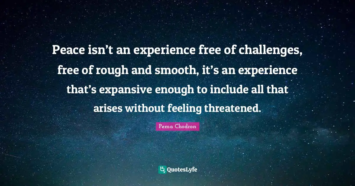 Peace isn’t an experience free of challenges, free of rough and smooth, it’s an experience that’s expansive enough to include all that arises without feeling threatened.