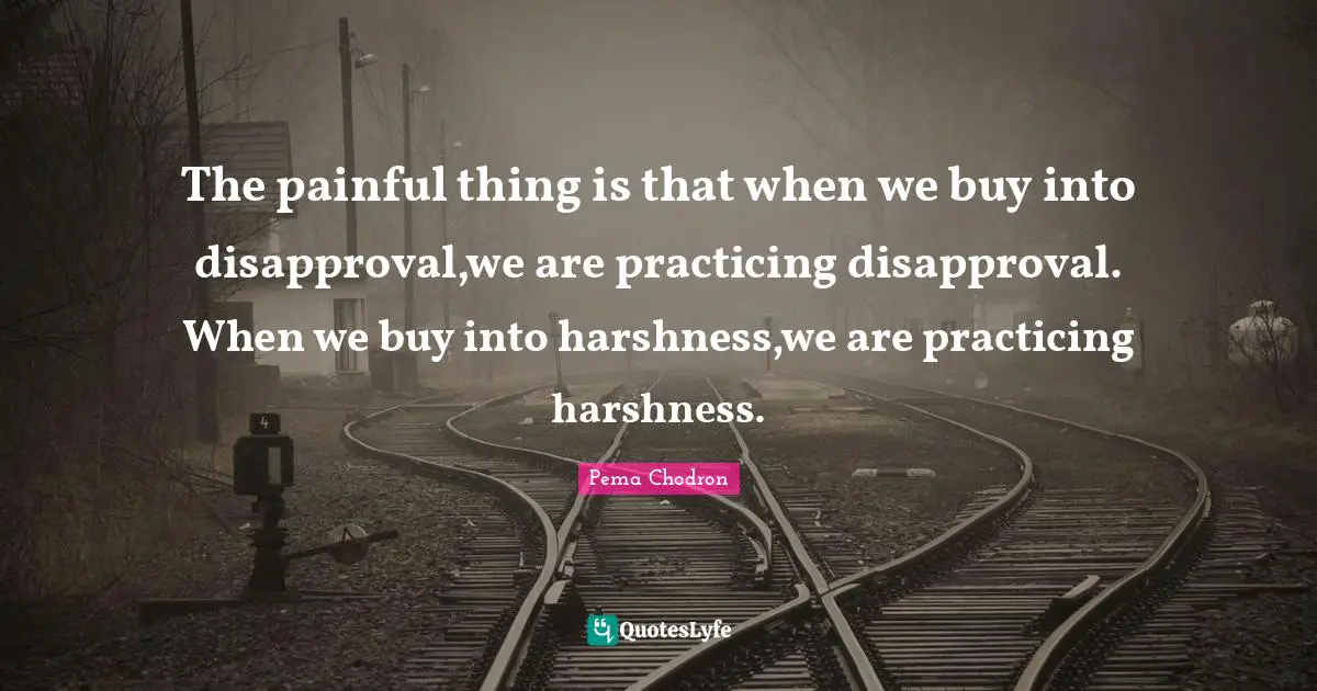 The painful thing is that when we buy into disapproval,we are practicing disapproval. When we buy into harshness,we are practicing harshness.