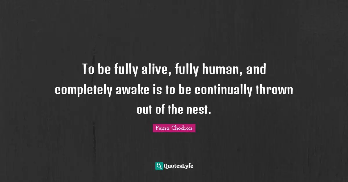 Awake Quotes: "To be fully alive, fully human, and completely awake is to be continually thrown out of the nest."