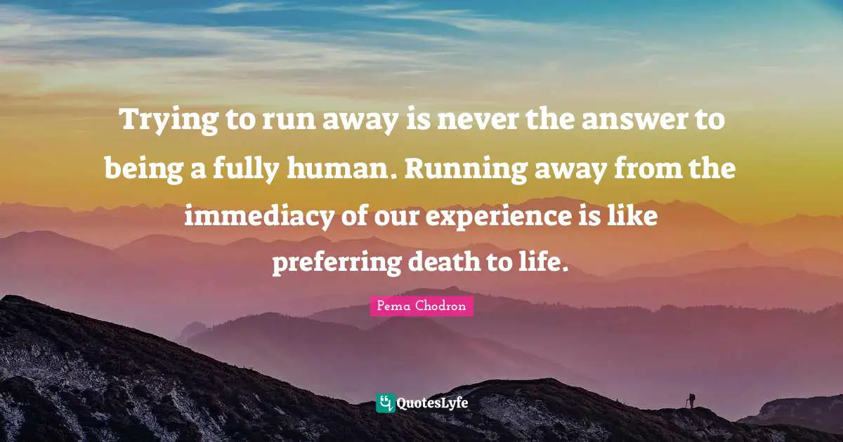 Trying to run away is never the answer to being a fully human. Running away from the immediacy of our experience is like preferring death to life.