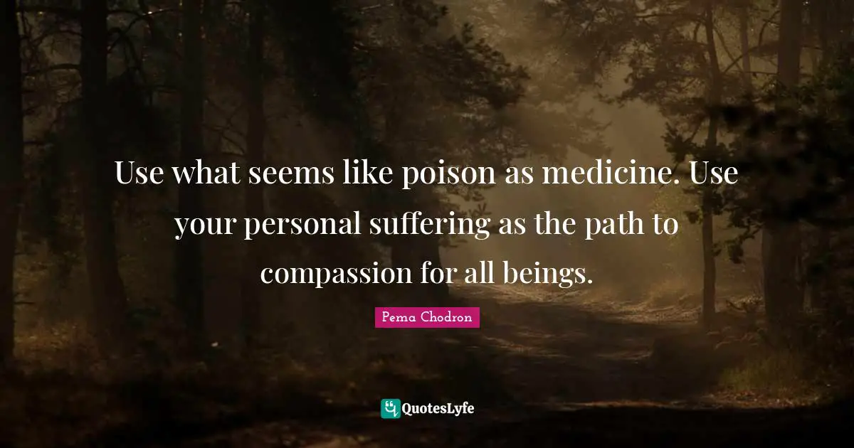 Use what seems like poison as medicine. Use your personal suffering as the path to compassion for all beings.