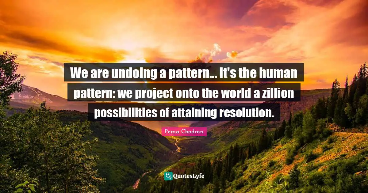 We are undoing a pattern... It's the human pattern: we project onto the world a zillion possibilities of attaining resolution.