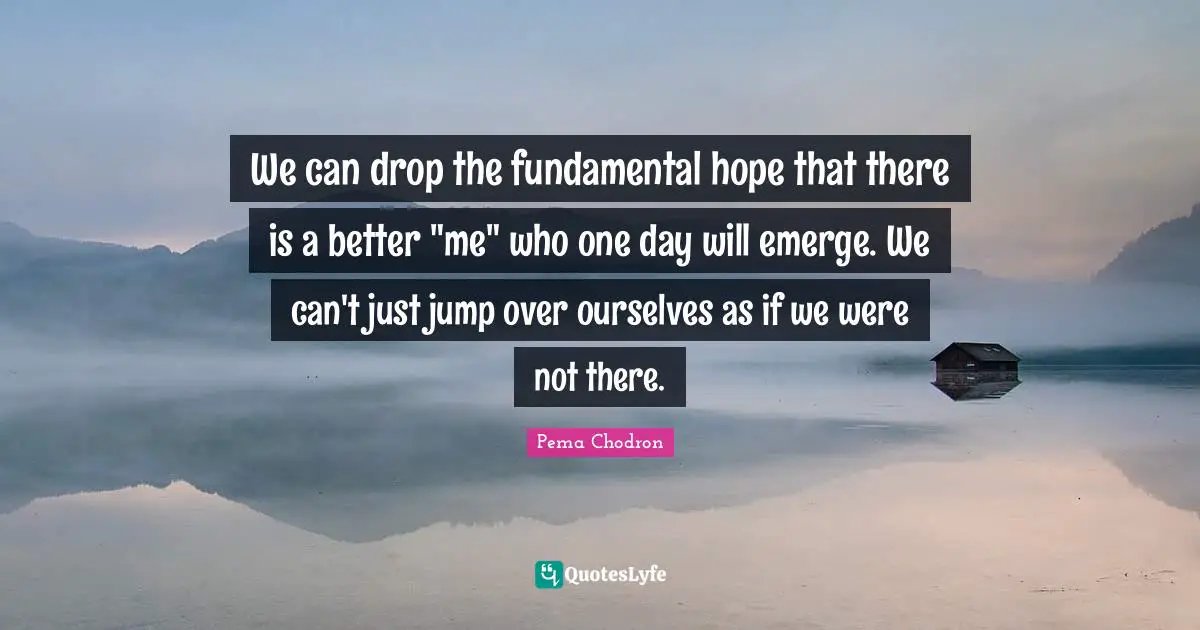We can drop the fundamental hope that there is a better "me" who one day will emerge. We can't just jump over ourselves as if we were not there.