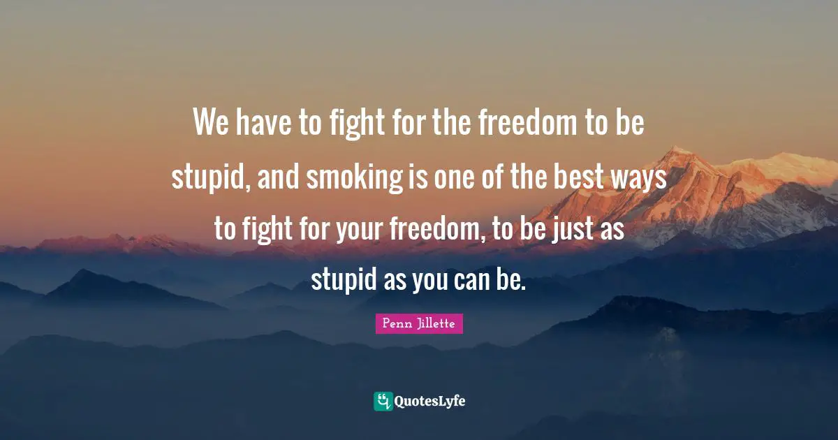 We have to fight for the freedom to be stupid, and smoking is one of the best ways to fight for your freedom, to be just as stupid as you can be.
