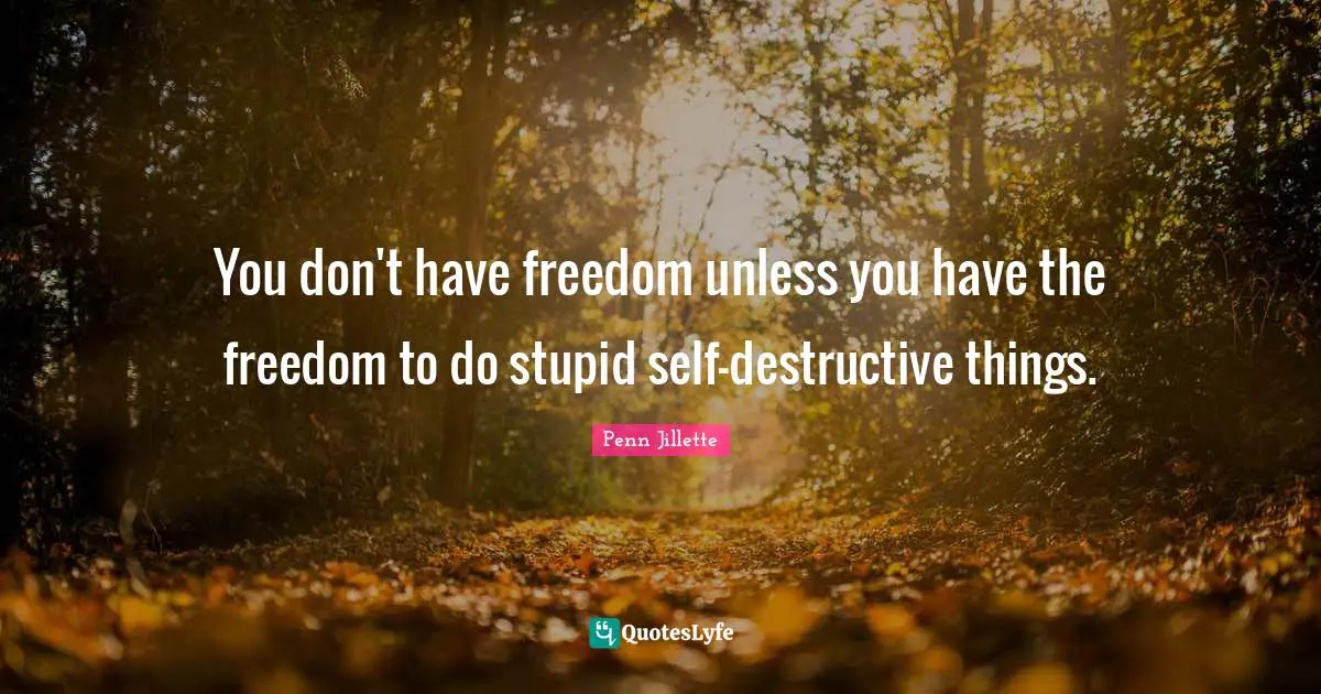 You don't have freedom unless you have the freedom to do stupid self-destructive things.