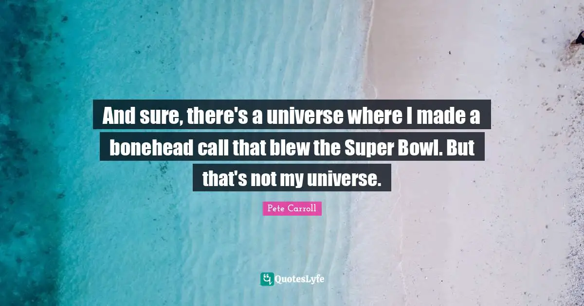 And sure, there's a universe where I made a bonehead call that blew the Super Bowl. But that's not my universe.