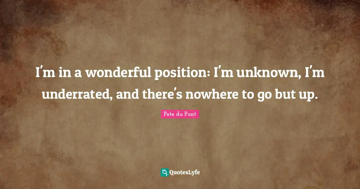 I'm in a wonderful position: I'm unknown, I'm underrated, and there's nowhere to go but up.