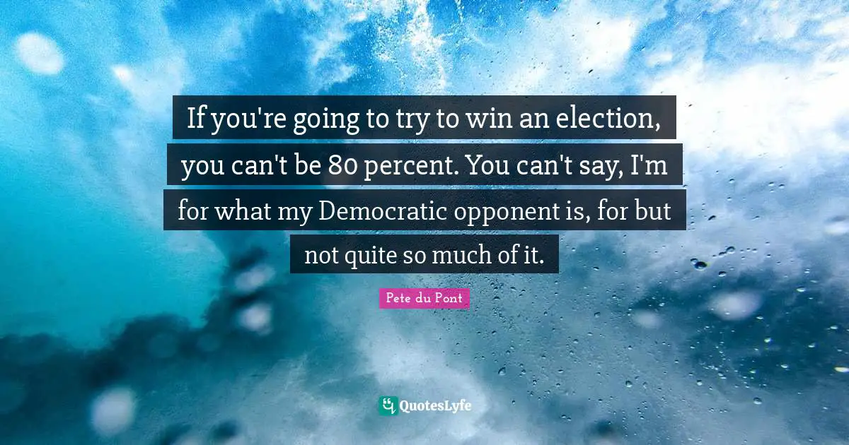 If you're going to try to win an election, you can't be 80 percent. You can't say, I'm for what my Democratic opponent is, for but not quite so much of it.