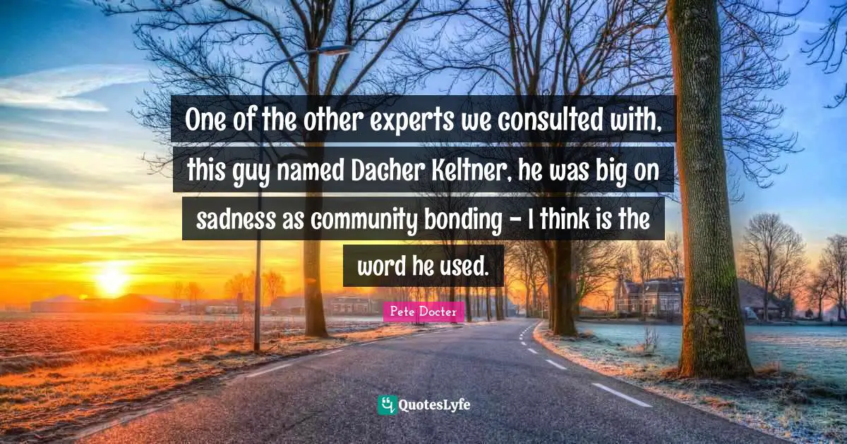One of the other experts we consulted with, this guy named Dacher Keltner, he was big on sadness as community bonding - I think is the word he used.