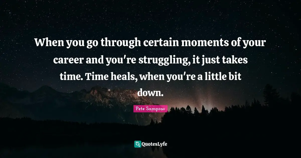 Pete Sampras Quotes: "When you go through certain moments of your career and you're struggling, it just takes time. Time heals, when you're a little bit down."