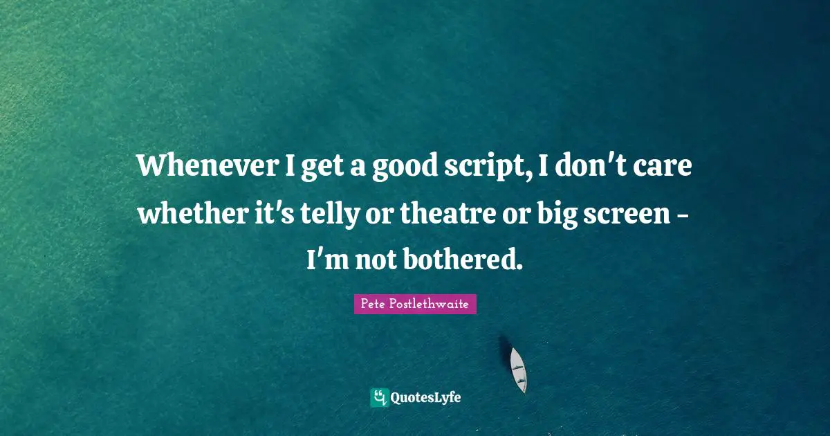 Not Bothered Quotes: "Whenever I get a good script, I don't care whether it's telly or theatre or big screen - I'm not bothered."