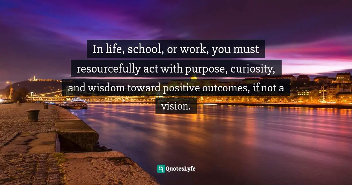In life, school, or work, you must resourcefully act with purpose, curiosity, and wisdom toward positive outcomes, if not a vision.