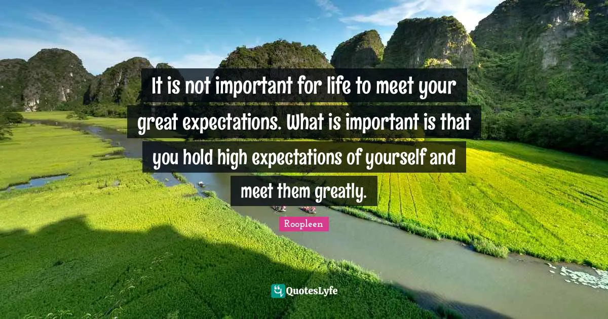 It is not important for life to meet your great expectations. What is important is that you hold high expectations of yourself and meet them greatly.