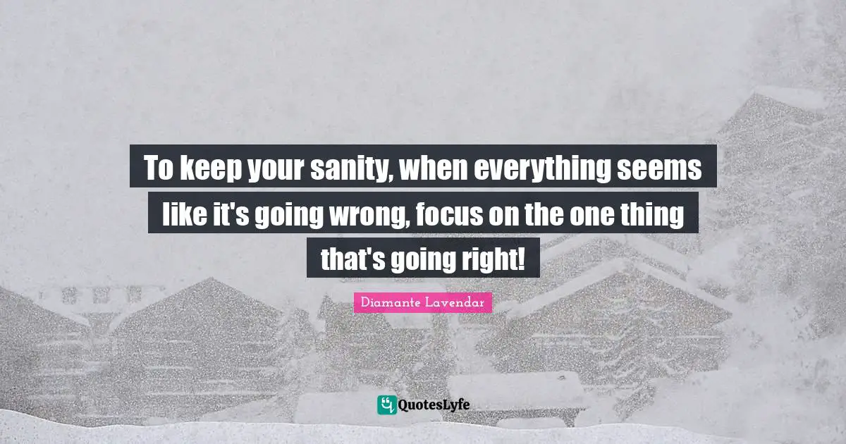To keep your sanity, when everything seems like it's going wrong, focus on the one thing that's going right!