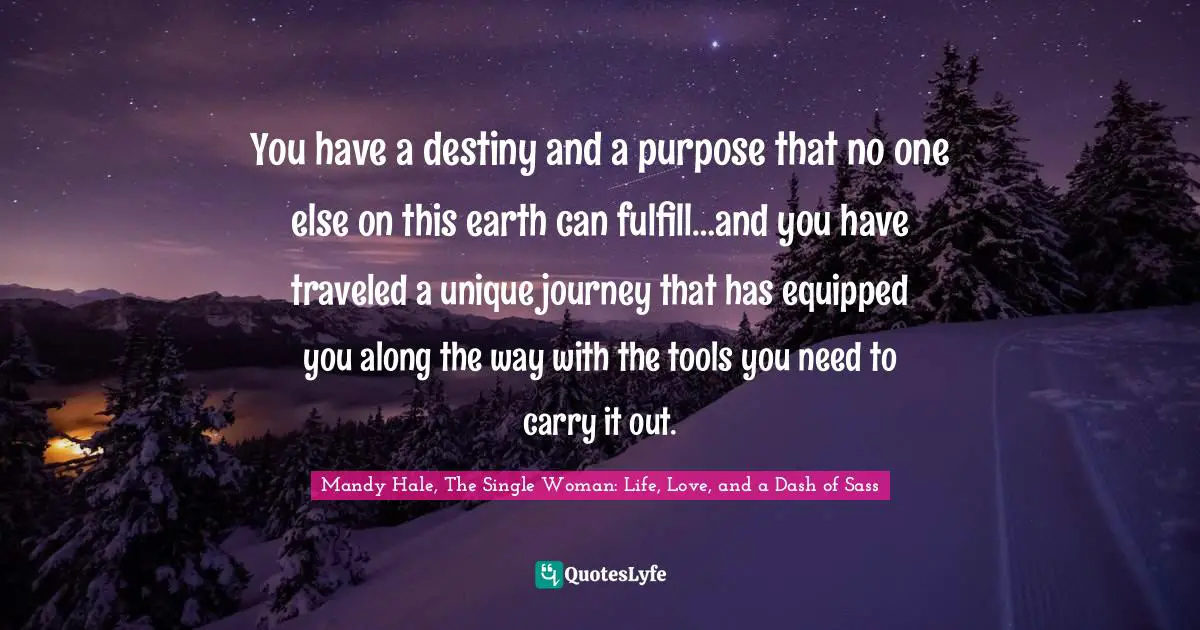 You have a destiny and a purpose that no one else on this earth can fulfill…and you have traveled a unique journey that has equipped you along the way with the tools you need to carry it out.