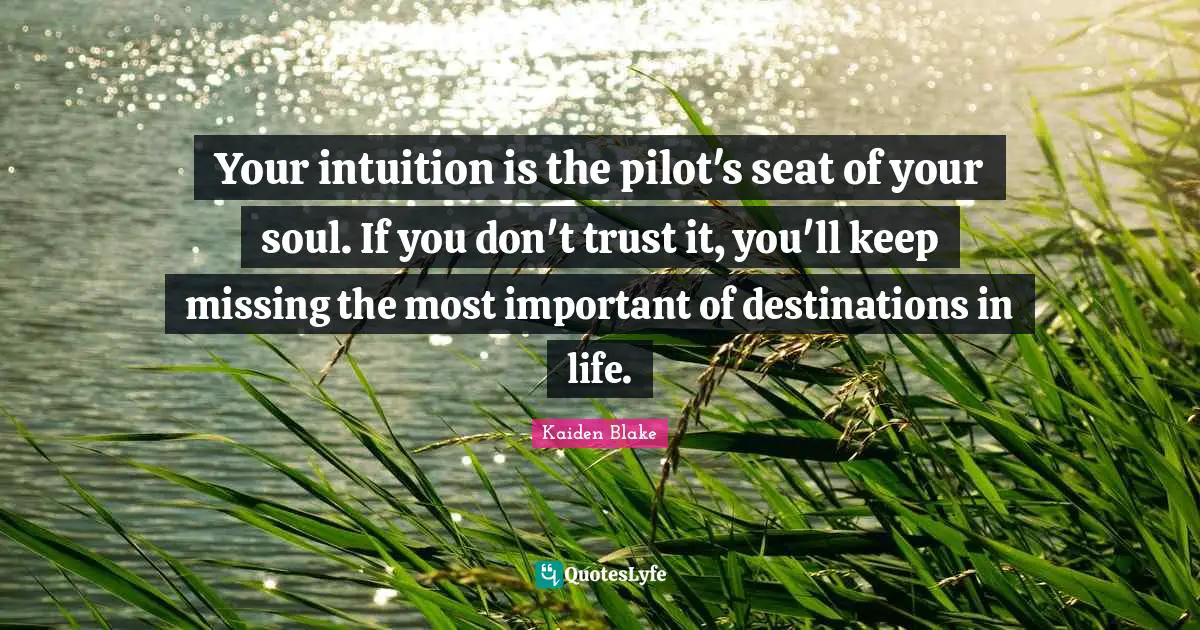 Your intuition is the pilot's seat of your soul. If you don't trust it, you'll keep missing the most important of destinations in life.