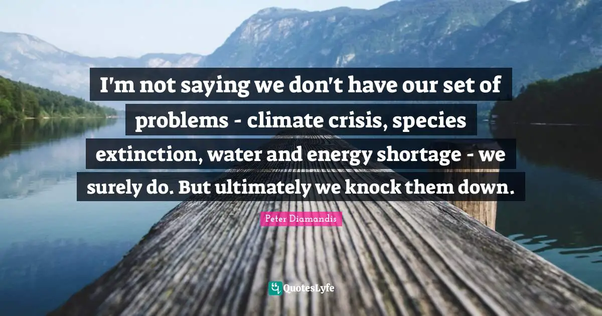 I'm not saying we don't have our set of problems - climate crisis, species extinction, water and energy shortage - we surely do. But ultimately we knock them down.