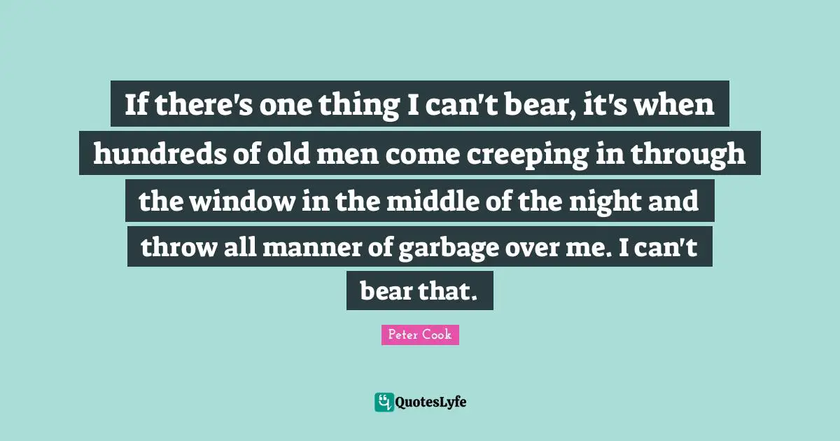 If there's one thing I can't bear, it's when hundreds of old men come creeping in through the window in the middle of the night and throw all manner of garbage over me. I can't bear that.