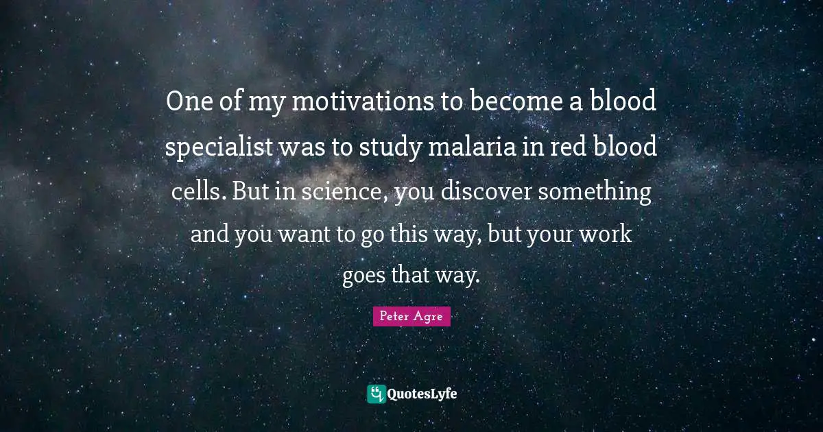 One of my motivations to become a blood specialist was to study malaria in red blood cells. But in science, you discover something and you want to go this way, but your work goes that way.