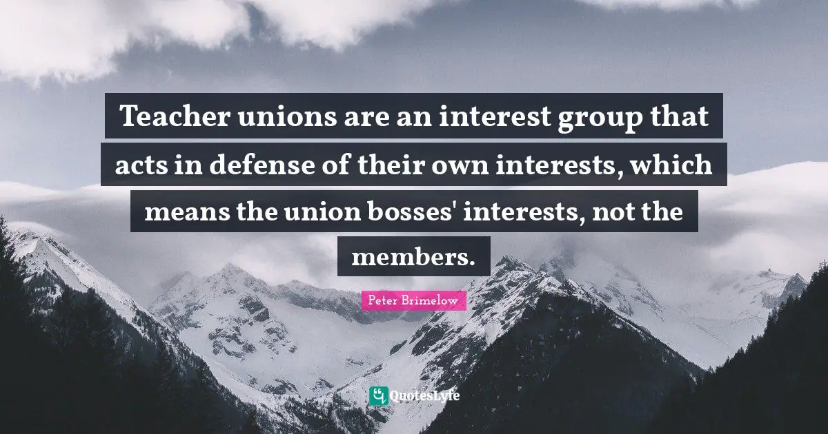 Teacher unions are an interest group that acts in defense of their own interests, which means the union bosses' interests, not the members.