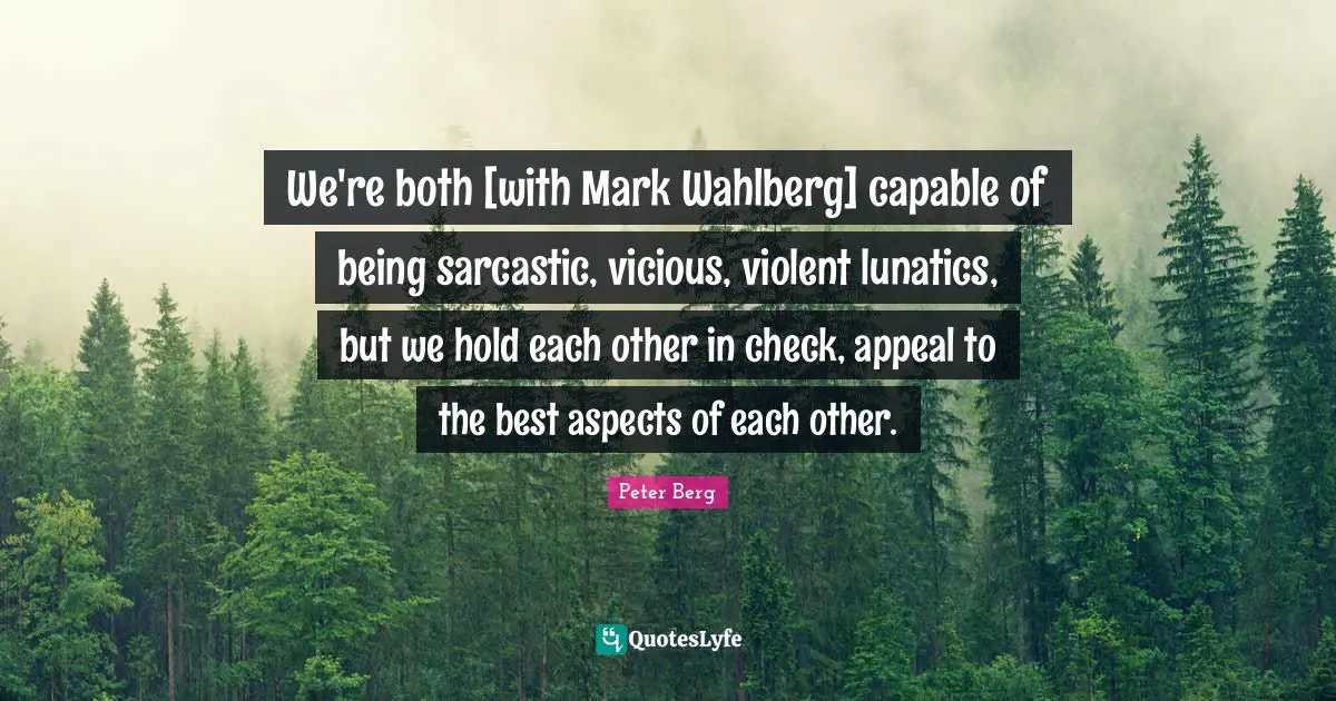 We're both [with Mark Wahlberg] capable of being sarcastic, vicious, violent lunatics, but we hold each other in check, appeal to the best aspects of each other.