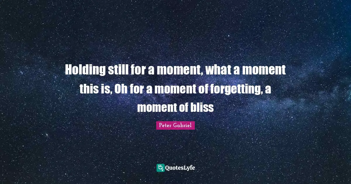 Holding still for a moment, what a moment this is, Oh for a moment of forgetting, a moment of bliss