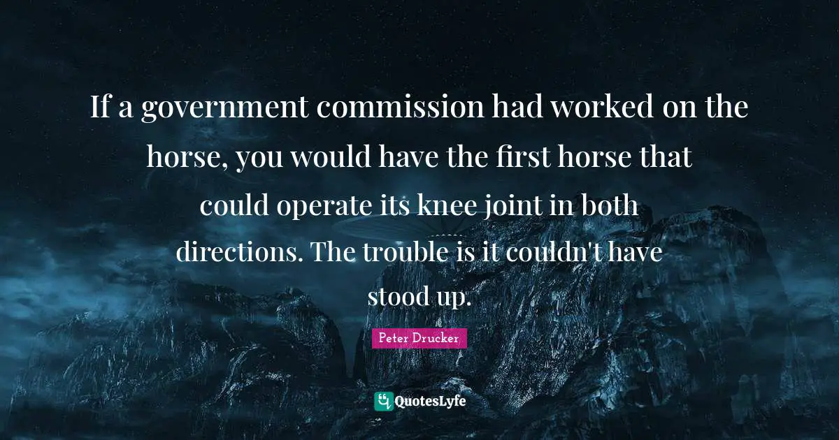 If a government commission had worked on the horse, you would have the first horse that could operate its knee joint in both directions. The trouble is it couldn't have stood up.