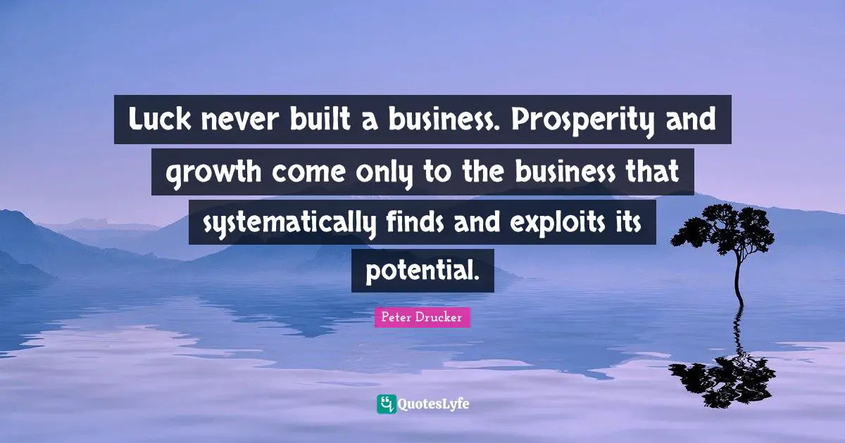 Luck never built a business. Prosperity and growth come only to the business that systematically finds and exploits its potential.