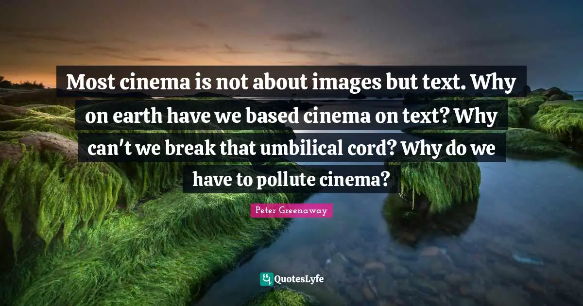 Most cinema is not about images but text. Why on earth have we based cinema on text? Why can't we break that umbilical cord? Why do we have to pollute cinema?