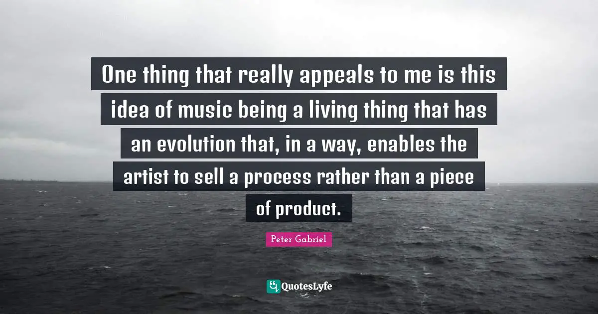 One thing that really appeals to me is this idea of music being a living thing that has an evolution that, in a way, enables the artist to sell a process rather than a piece of product.