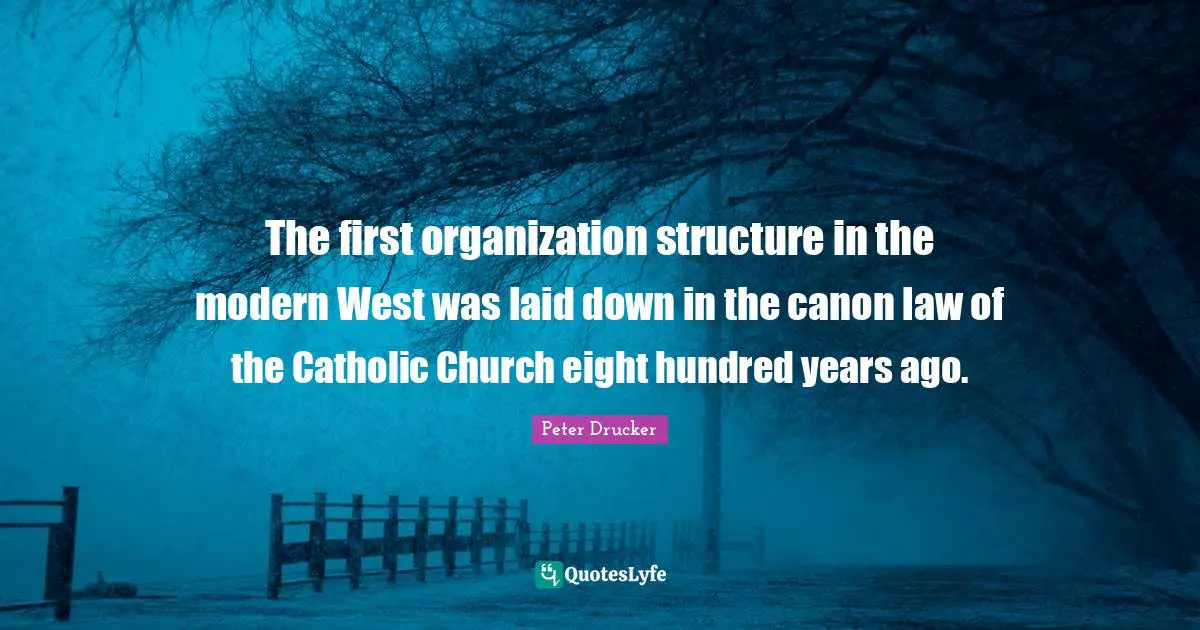 The first organization structure in the modern West was laid down in the canon law of the Catholic Church eight hundred years ago.