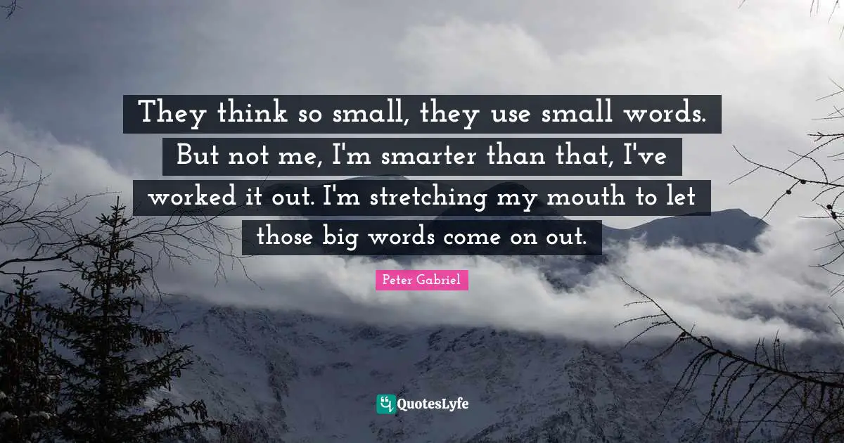 They think so small, they use small words. But not me, I'm smarter than that, I've worked it out. I'm stretching my mouth to let those big words come on out.