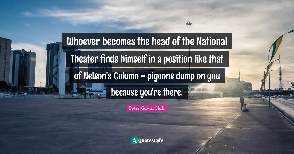 Whoever becomes the head of the National Theater finds himself in a position like that of Nelson's Column - pigeons dump on you because you're there.