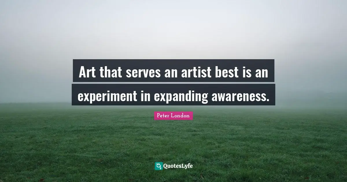 Art that serves an artist best is an experiment in expanding awareness.