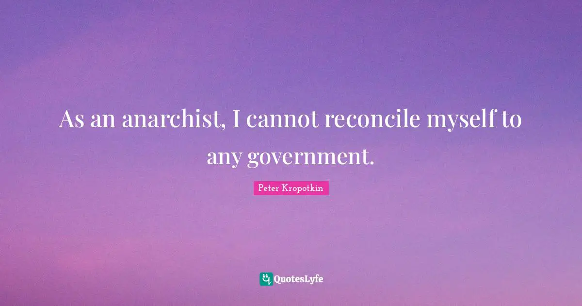 As an anarchist, I cannot reconcile myself to any government.
