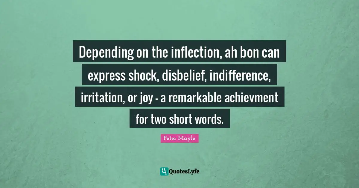 Shock Quotes: "Depending on the inflection, ah bon can express shock, disbelief, indifference, irritation, or joy - a remarkable achievment for two short words."