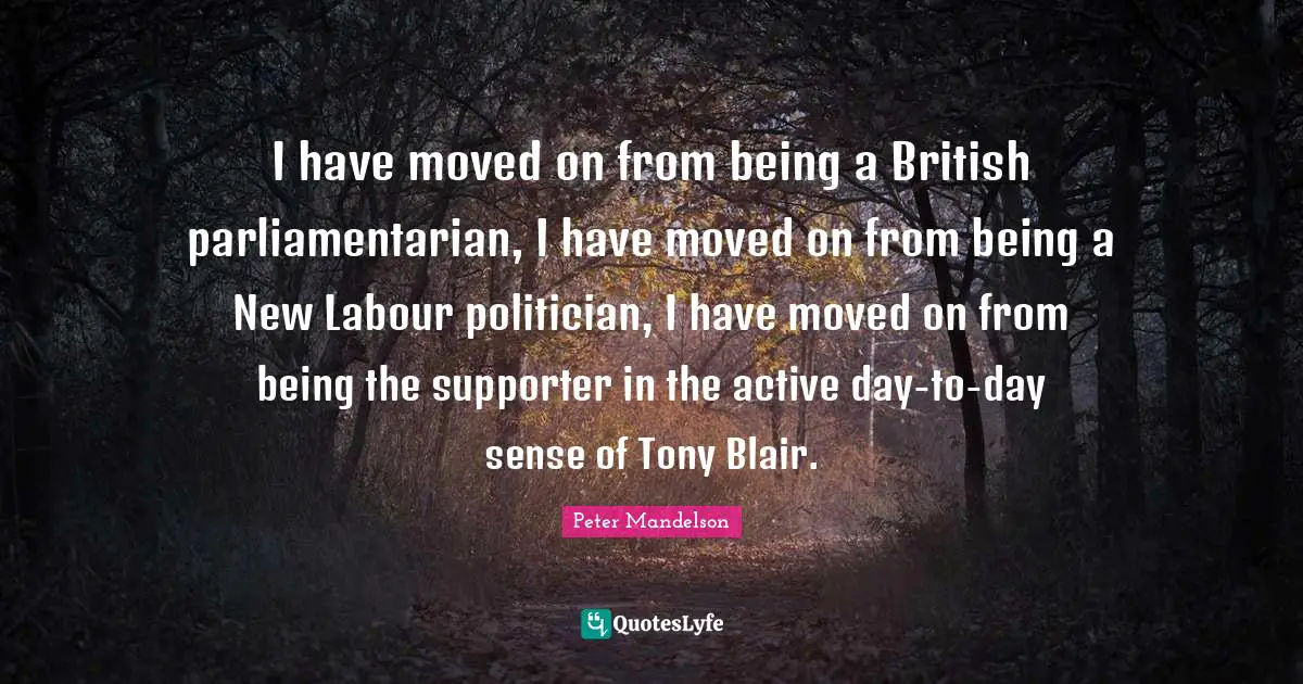 Supporter Quotes: "I have moved on from being a British parliamentarian, I have moved on from being a New Labour politician, I have moved on from being the supporter in the active day-to-day sense of Tony Blair."
